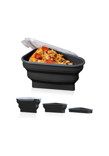 Padalink Silikon Pizza Depolama Kutusu - Yeniden Kullanılabilir, Mikrodalga Uygun, 5 Bölmeli, Leak-proof, Bpa-free, Siyah Siyah