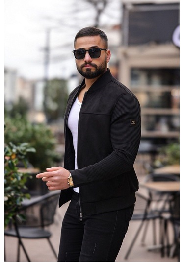 Erkek Süet Kolej Ceket Triko Siyah