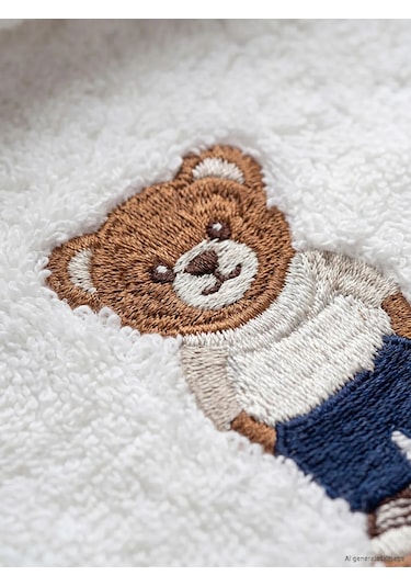 Ekru Ayı Teddy Nakışlı Pamuklu Yüz Havlusu 50x80 Cm