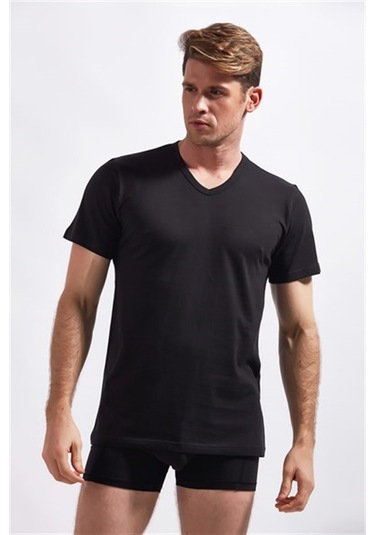 Josejuan 3'lü Erkek Atlet V Yaka Yarım Kollu Suprem %100 Pamuk 3307-3'lü Siyah