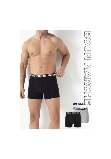 Boun Marche Erkek Boxer Likralı Premıum 6'lı Kutu Shelby Siyah - Gri