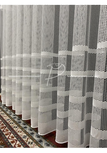 Tül Perde Fileli Örme Geniş Petek Dokulu Ütü Sevmez Kırık Beyaz