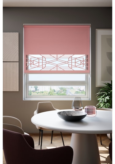 Lazer Kesim Mat Stor Perde, Lazer Kesimli Klasik Serisi, C-9006 Gül Kurusu Renk Gül Kurusu