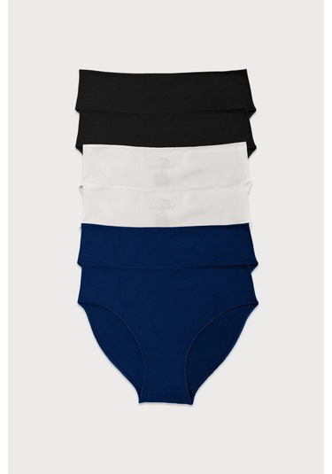 Malabadi Kadın Lacivert Ekru Siyah 6 Lı Paket Modal Dar Kalıp Ara Bel Slip Külot 187 Lacivert-ekru-siyah