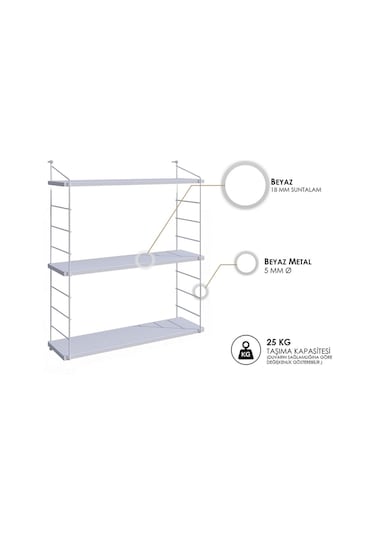 Decormet Armoni Raf Seti 3 Raflı 200 720 Metal Beyaz+ahşap Beyaz - Ahşap