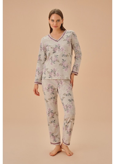 Suwen Carmen Pijama Takımı Sh251706601350 Bej Melanj