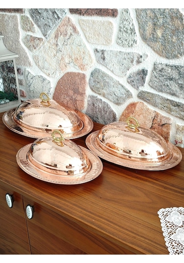 Modabakir Bakır Kapaklı Iskender Tabak, Oval Beyti Sahan 35cm