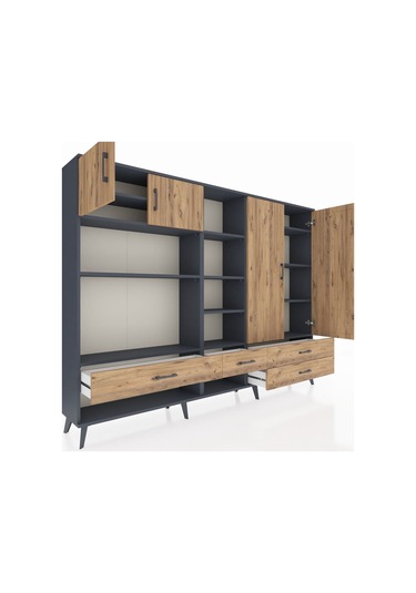 Arges Dolap 12 Raflı 4 Çekmeceli 4 Kapaklı 220x30x163 Antrasit-ça Antrasit-çam