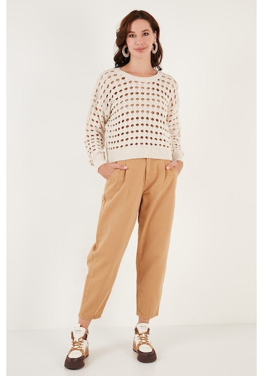Lela Ajurlu Triko Örme Bayan Kazak 6071533 Ekru