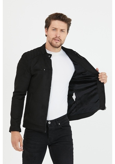 Erkek Siyah Dar Kesim Süet Ceket Mont-Siyah