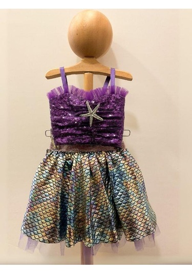 Kız Çocuk Croplu Tütülü Deniz Kızı Kostümü-15769 Mor