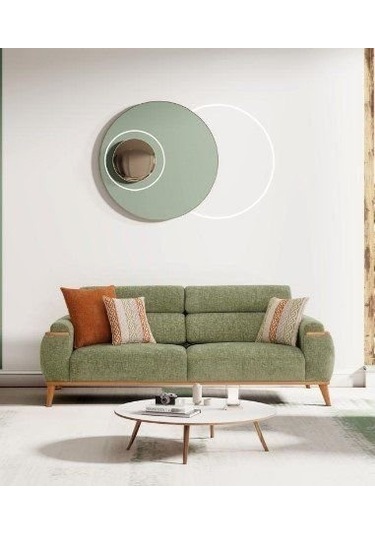 Efes Ahşap Ayaklı 3 Lü Kanepe Fıstık Yeşili