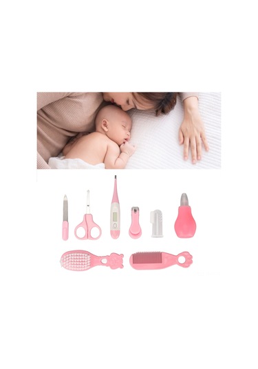 Hangfox Bebek Sağlık Bakımı Seti 8 Parça: Burun Emici, Tırnak Kesici, Tarak, Fırça, Termometre - Taşınabilir Çanta İle Güvenli Kullanim Pembe