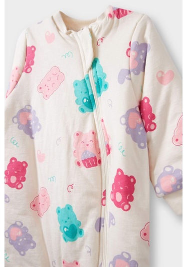 Defacto Kız Bebek 1,6 Tog Elyaf Desenli Uzun Kollu Fermuarlı Tulum F3565a525wner233 Ekru