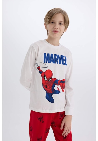 DeFacto Erkek Çocuk Pijama Takımı Marvel Spiderman Bisiklet Yaka Uzun Kollu Üst Uzun Alt Y4861A624WNWT34