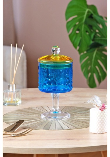 Glore Kavanoz Fleur Ayaklı Turkuaz Sarı 83323 Çok renkli