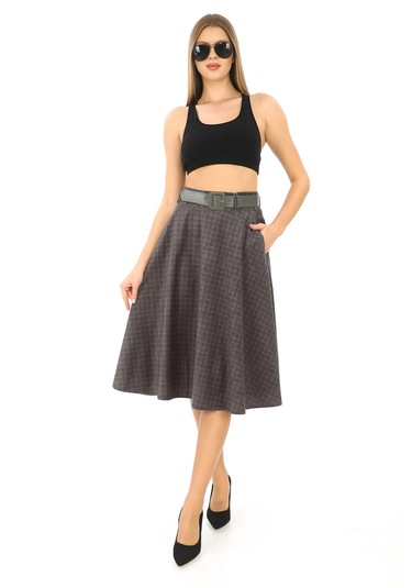 Soralline Kadın Etek 70 Cm Boyunda Astarlı Kışlık 780 Fantazigri Gri
