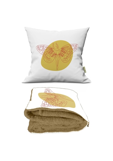 Çizgi Kelebek Desenli Opsiyonel Yastık İçinde Tv Battaniyesi 110