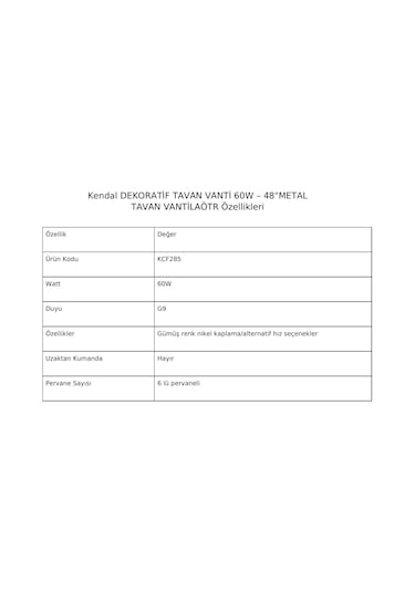 Kendal Dekoratif Tavan Vantilatör - 60w 48" Metal Kcf285 - Beyaz