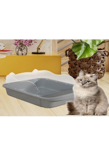 Mufunye Suntek Yarı Kapalı Derin Kedi Kumu Kabı 43x28x18cm Gri