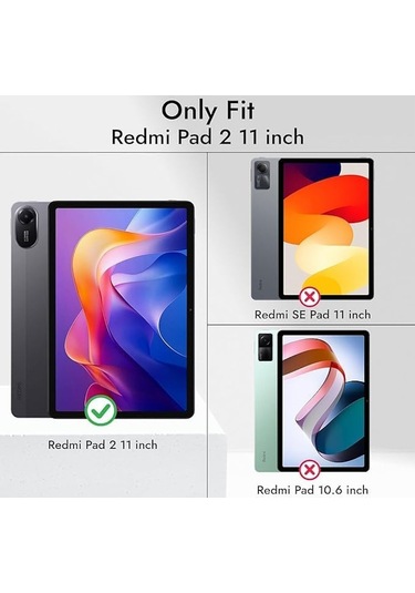 Xiaomi Redmi Pad 2 11 Inç 2025 Uyumlu Tablet Kılıf 360 Derece Koruma Standlı Kapaklı Dönen Pu Deri Kapak