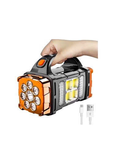 Aubyhe Oranj Büyük Boy Güneş Enerjili Usb Şarjlı 8 Modlu Çift Butonlu Cob El Feneri - Kamp Ve Acil Durum Işığı Çok Renkli