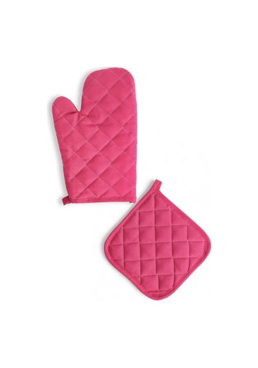 Yanmaz Fırın Eldiveni Ve Fırın Tutacağı 1 Eldiven 1 Tutacak Fuşya