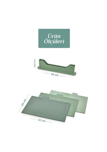 9'lu Mutfak Hazırlık Seti - Yatay Standlı Kulplu Kesme Tahtası Karıştırma Kabı Süzgeç Limon Sıkacağı Yeşil