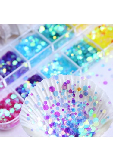 Holografik Yuvarlak Tırnak Süsleme Folyo Pulları Renkli Nail Art