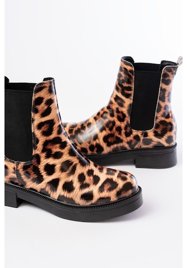 02-2137 Leopar Lastikli Günlük Kadın Bot Taba