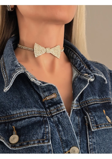 Papyon Model Rhinestone Choker Tasma Model Gold Renk Kolye Gold Çok Renkli