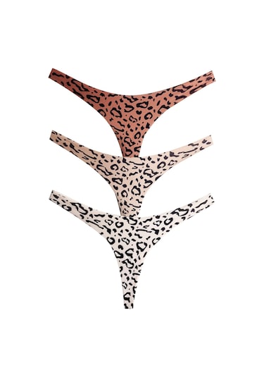 Basic Desenli Lazer Kesim Kadın Tanga Külot 3'lü Paket-2 Renkli-3 Çok Renkli