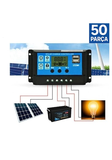 Mrs Solar 50'li Paket Güneş Paneli Akü Şarj Kontrol Cihazı 10 Amp
