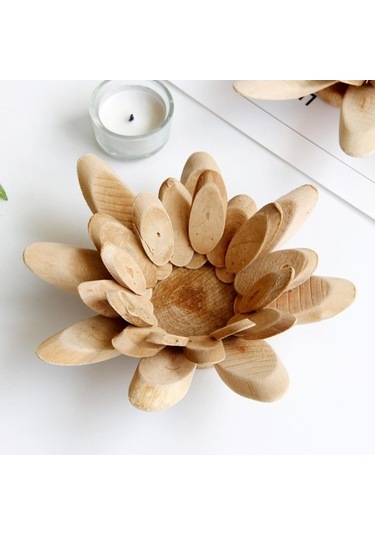 Pazly Suntek El Yapımı Ahşap Tea Light Lotus Mumluk - Tarif Edildiği Gibi Tarif Edildiği Gibi