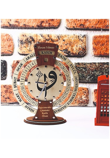 Öğretmenler Gününe Özel İsimli Elif Vav Takvimli Masa Saati