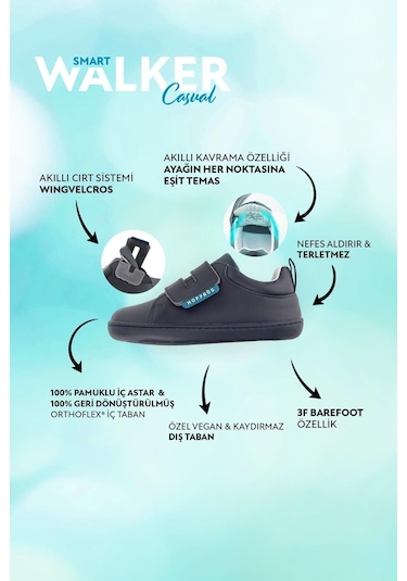 Smart Walker Casual Mavi Geceyarısı Barefoot Çocuk Ayakkabı Mavi