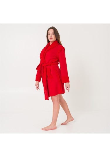 Sherpa Suni Yünlü Teddy Peluş Kadın Sabahlık Kırmızı