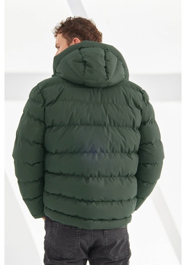 Delpino Su Ve Rüzgar Geçirmez Kapüşonlu Şişme Haki Erkek Mont 2183 Haki