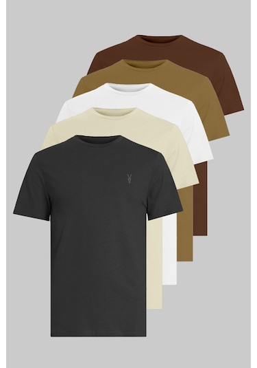 Kozik Standart Fit  Bisiklet Yaka Erkek Tişört 5'li Çok Renkli