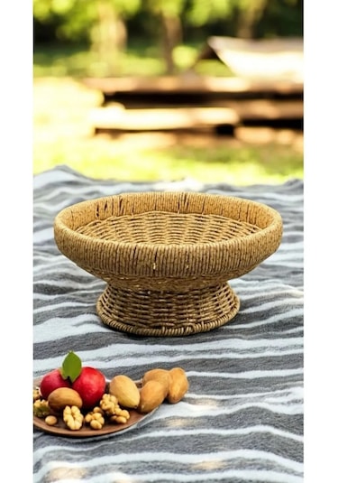 3'lü Hasır Set Kapaklı 2 Boy Patates Soğan Sepet Ve 26 Cm Meyveli