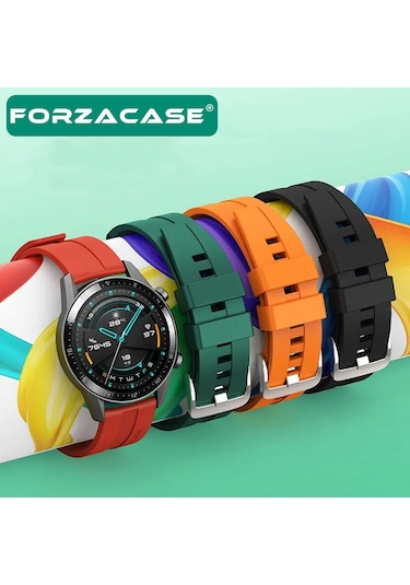 Forzacase Huawei Watch Gt5 Pro 46 İle Uyumlu Tokalı Çizgi Desen Silikon Kordon Kayış - Fc369 Yeşil