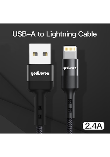 Yediseven K-106 USB A To Lightning 2.4a Apple Uyumlu iPhone Şarj Kablosu 1M