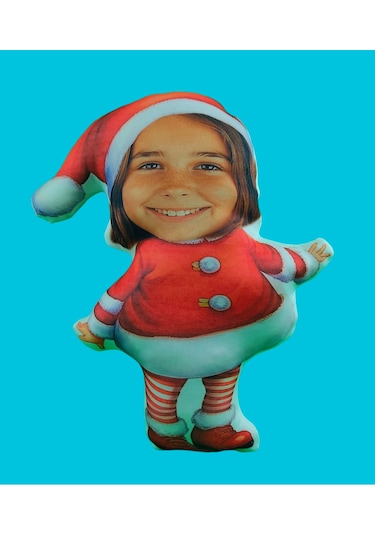 Kişiye Özel Noel Anne Yılbaşı Tasarımlı Şekilli Yastık Çok Renkli