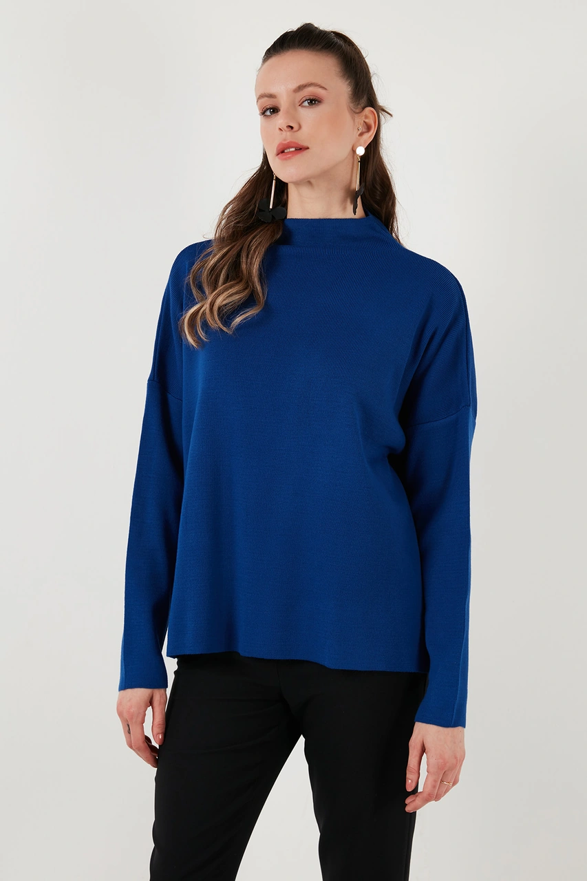 Lela Pamuklu Arkası Uzun Dik Yaka 2'Li Paket Triko Bayan Kazak 4615002S2 Mürekkep-Mor