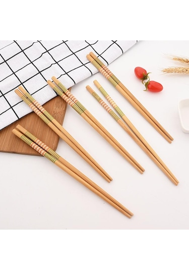 Green Circle 5 Pairs El Yapımı Doğal Bambu Ahşap Çubuklarını Sağlıklı Çin Karbonizasyon Çubuklarını Yeniden Kullanılabilir Suşi Gıda Sopa Sofra Seti Diğer