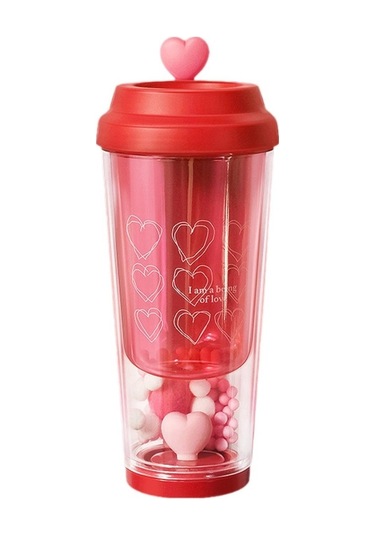 Novahub Kalp Şekilli Taşınabilir Sızdırmaz Bardak, 435ml Çay Şişesi, Pembe, Araba Partisi İçin Aşk Kahve Kupası Pembe