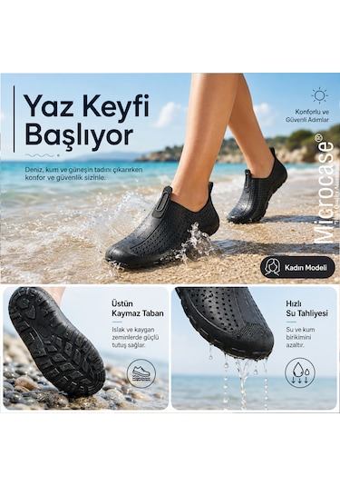 Microcase Unisex Siyah Deniz Ayakkabısı Nefes Alabilen Delikli Yapı Kaymaz Taban Al99098