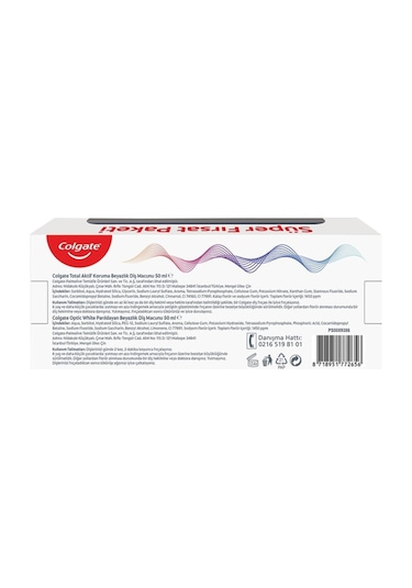 Colgate Total Aktif Koruma Diş Macunu 50 Ml + Optic White Parıldayan Beyazlık Diş Macunu 50 Ml