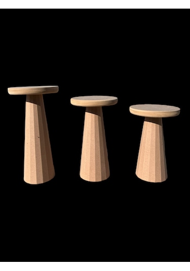 Ahşap 3'lü Set Mantar Sehpa Ahşap