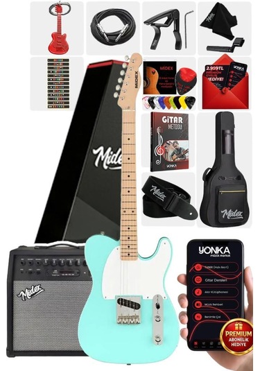 Midex Tlx-50gr-50amp Tele Kasa Maple Klavye 2 Single-coil 50w Amfili Elektro Gitar
